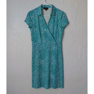 Fenn Wright Manson Green Teal Mini Dress Women 6 VNeck FauxWrap Stretch Pullover